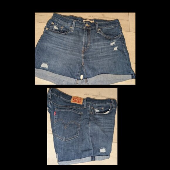 LEVIS WOMEN MID LENGTH DISTRESSED DENIM CUFFED SHORTS JRS 29 - Picture 1 of 3